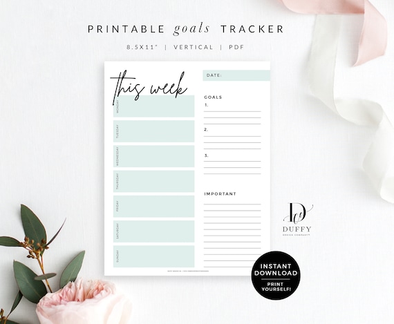 Weekly Goals Planner Worksheet, Goal Progress Tracker, Financial Goal Planning, Printable Goal planning Sheet, Fitness Tracker, WGT001