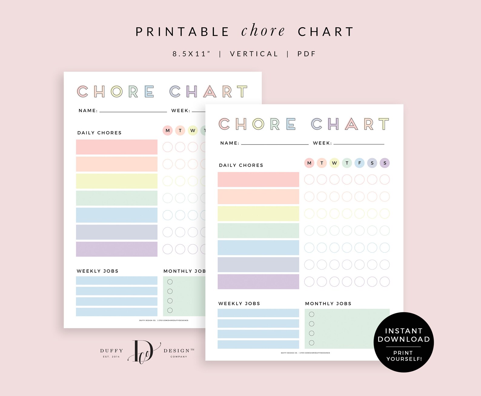 Printable Rainbow Chore Chart, My Jobs Chart, Daily Weekly Monthly ...
