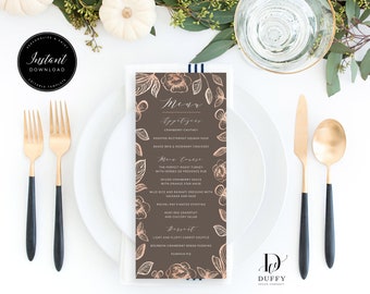 Thanksgiving Menu Editable Template, Fall Wedding Menu Card, Friendsgiving Menu Card, INSTANT DOWNLOAD, DTH001