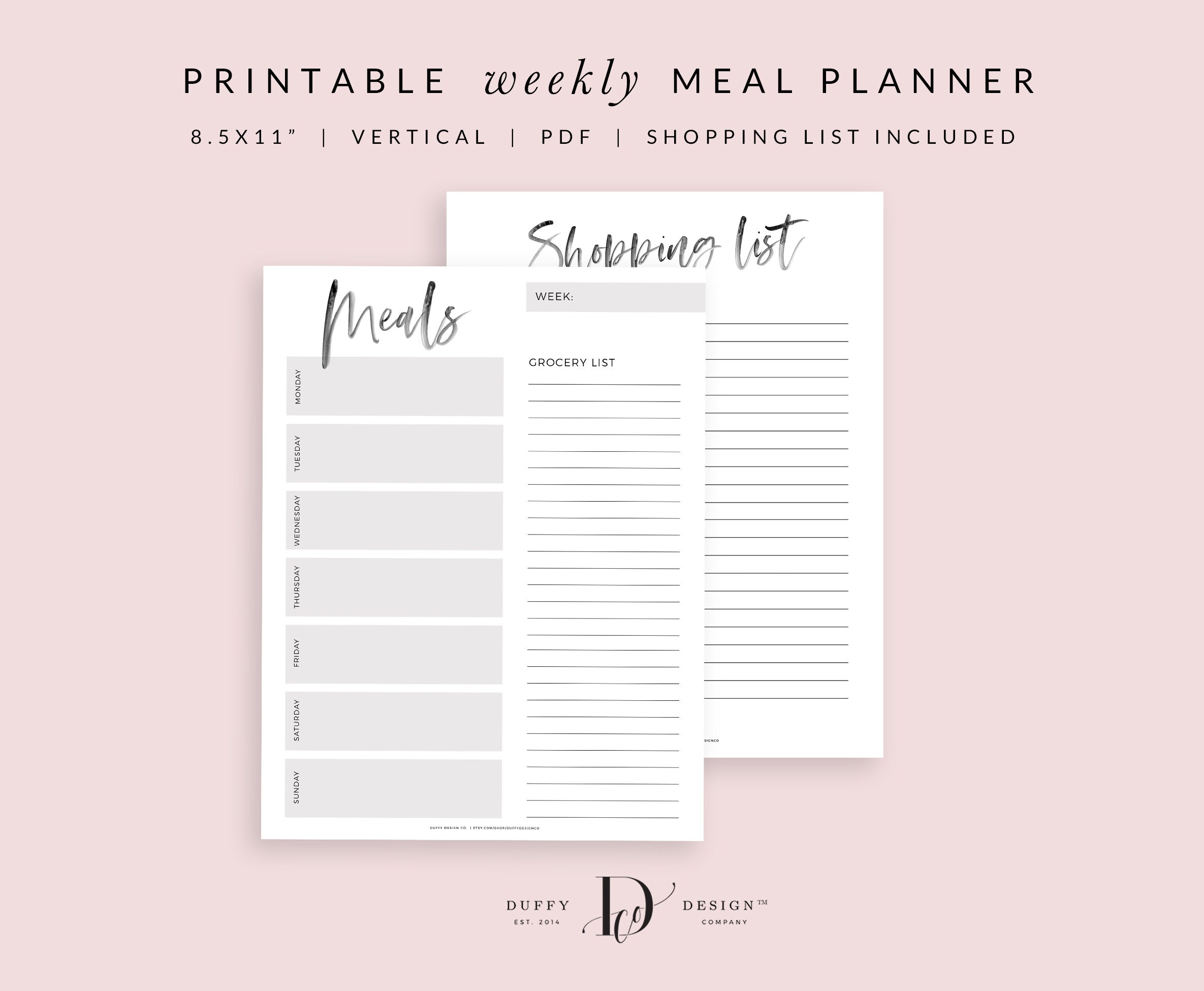 Weekly Meal Planner Printable Meal Planner Menu Planner | Etsy
