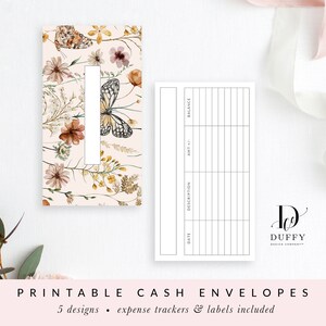 Floral Printable Cash Envelopes with Transaction Tracker, Cash Envelope System, Budget Envelopes Printable, Set of 5 INSTANT DOWNLOAD CE037 image 3
