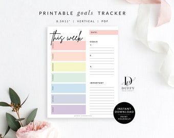 Weekly Goals Planner Worksheet, Goal Progress Tracker, Printable Goal planning Sheet, Fitness Tracker, Financial Goal Planning, WGT001