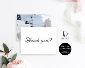 Navy Blue & Silver Thank You Card, Thank You card, Shower Thank You Card, Printable Thank You, Folded Thank You, 4.25x5.5 Instant Download