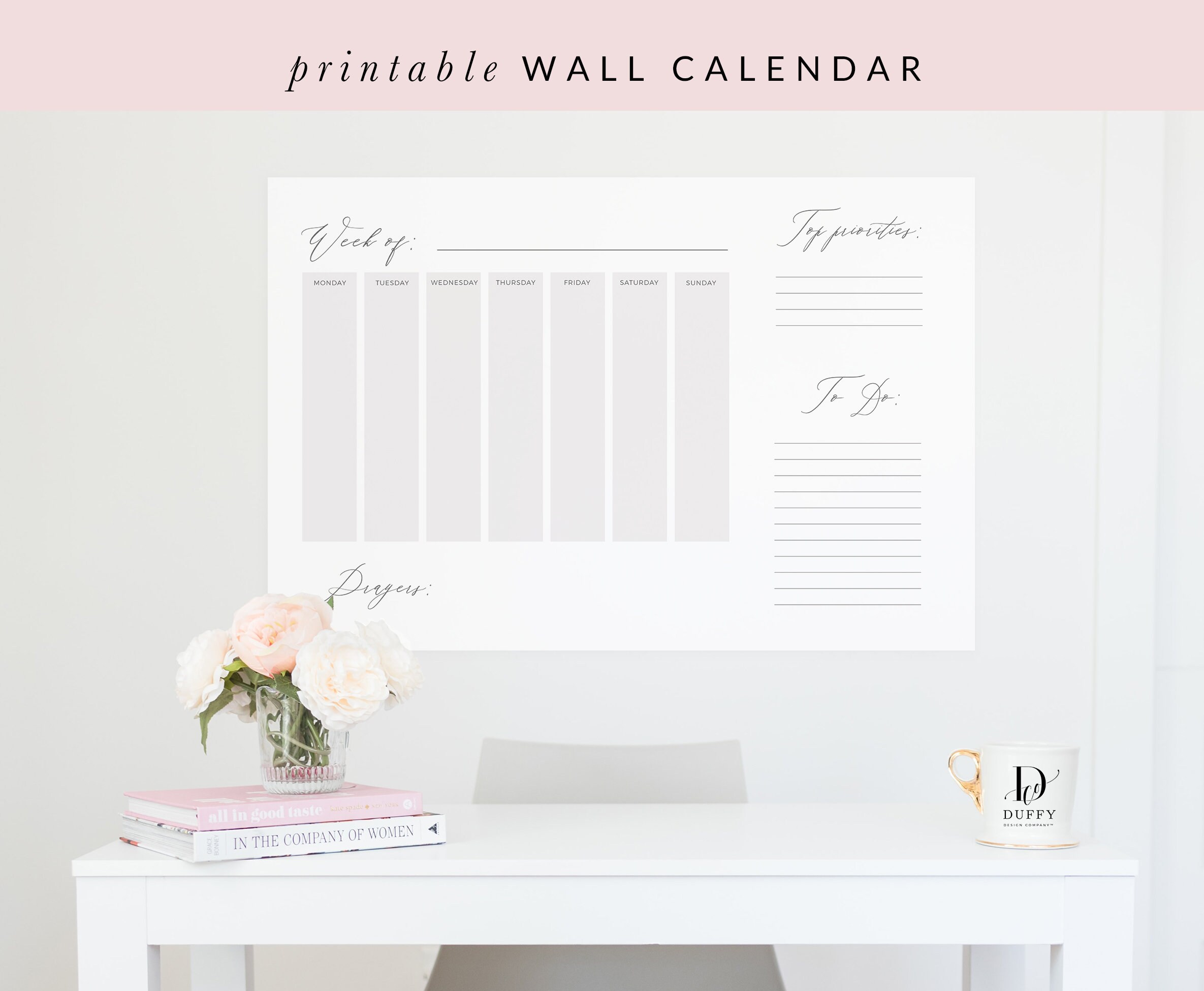 Large Weekly Wall Calendar PRINTABLE Large Wall Calendar Big | Etsy