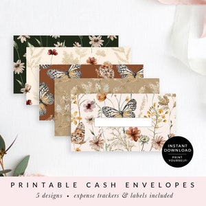 Floral Printable Cash Envelopes with Transaction Tracker, Cash Envelope System, Budget Envelopes Printable, Set of 5 INSTANT DOWNLOAD CE037 image 5