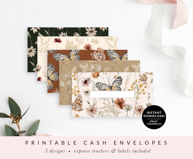 Floral Printable Cash Envelopes with Transaction Tracker, Cash Envelope System, Budget Envelopes Printable, Set of 5 INSTANT DOWNLOAD CE037 image 5