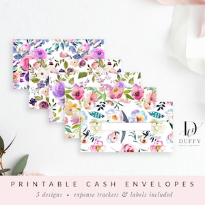 Floral Printable Cash Envelopes with Transaction Tracker, Cash Envelope System, Budget Envelopes Printable, Set of 5, INSTANT DOWNLOAD CE023