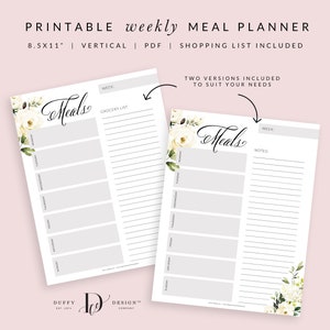 Meal Planner Printable, Weekly Meal Planner, Menu Planner, Grocery Shopping List Printable, Health Planner, Fitness Planner, PDF image 1