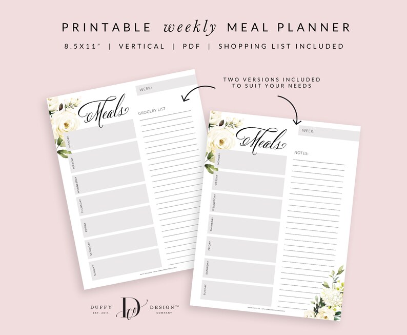 Meal Planner Printable, Weekly Meal Planner, Menu Planner, Grocery Shopping List Printable, Health Planner, Fitness Planner, PDF image 1