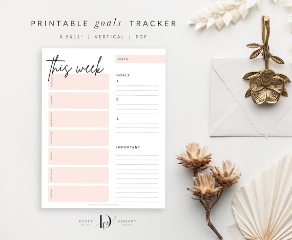Weekly Goals Planner Worksheet, Goal Progress Tracker, Printable Goal planning Sheet, Fitness Tracker, Financial Goal Planning, WGT001