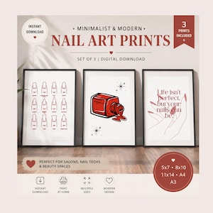 Nagelstudio Wand Kunst Druckt 3er Set | Nail Tech Poster bündeln | Schönheitssalon Dekor | Druckbare Nagel Kunst | Digitaler Download