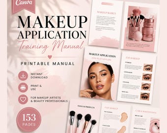 Manual del curso de maquillaje: guía de formación en belleza editable de 150 páginas para maquilladores profesionales, educadores, escuelas y creadores de cursos en línea.