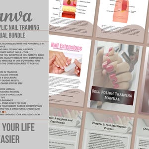 Gel & Acrylic Nail Training Manual Bundle – 2 Full Nail Tech eBooks – Editable Canva PDF for Educators, Students Beauty Pros