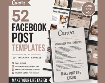 52 modèles de publications Facebook Canva | Kit réseaux sociaux modifiable pour petites entreprises | Téléchargement instantané | Coach Entrepreneur Content