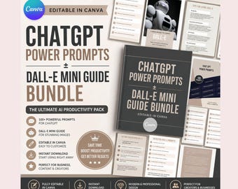 AI Prompt Bundle for Content Creators | AI Productivity Guide | Editable Canva Ebook Template | Digital Download