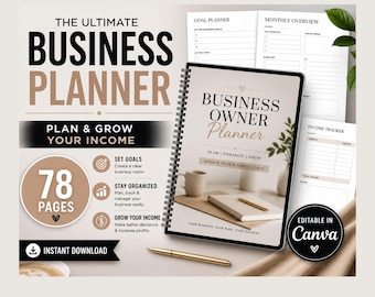 Business Planner Canva Template | Small Business Organizer | 78 Page Editable Planner | Plan & Grow Your Income | Digital Download