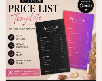 Nail Price List Template | Editable Canva Salon Menu | Modern Nail Salon Price List | Beauty Service Menu Template | Instant Download