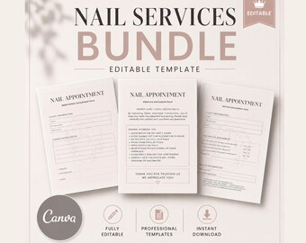 Nail Services Bundle Editable Template | Nail Salon Forms Canva Template | Appointment, Consultation & Aftercare Forms | Beauty Business