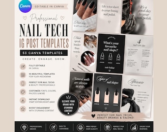 Instagram-postsjablonen voor nagelstylisten op Canva | Bewerkbare social media-sjablonen voor nagelsalons | Instagram-posts voor schoonheidsbedrijven | Direct downloaden
