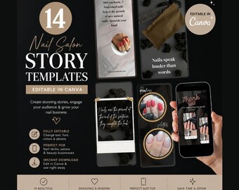 Sjablonen voor Instagram-verhaal voor nagelstudio's: bewerkbare Canva Beauty Business-bundel