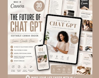 KI-Trends eBook Canva | ChatGPT Zukunfts-Guide | Bearbeitbares digitales PDF | Sofortiger Download für Coaches & Kreative
