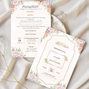 Convite de casamento editável | Cartão de casamento malaio | Convite de casamento digital islâmico | Modelo de Nikah floral