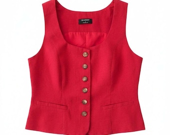 Top rojo sin mangas con botones y detalle de volantes