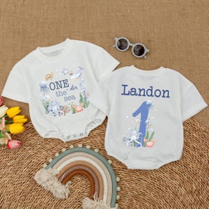 Personalized Oneder the Sea Bubble Romper, Ocean Theme First Birthday Outfit for Boys and Girls