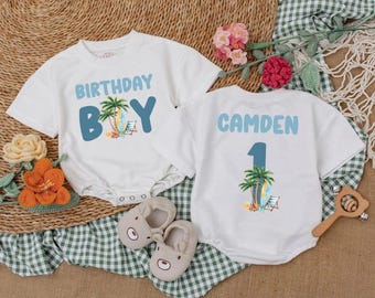 Personalized Surf Beach Bubble Romper – Baby Boy 1st Birthday Outfit, Cake Smash Party Gift