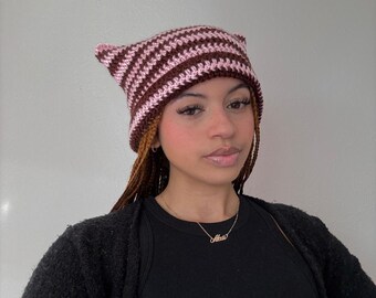 Custom Crochet Cat Beanie - Handmade Striped Hat