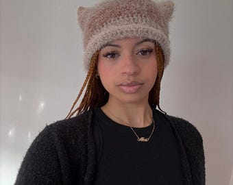 Custom Fluffy Crochet Cat Beanie - Handmade Fuzzy Hat