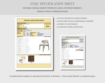 FF&E Specification Sheet – Editable Google Sheets Template for Interior Designers