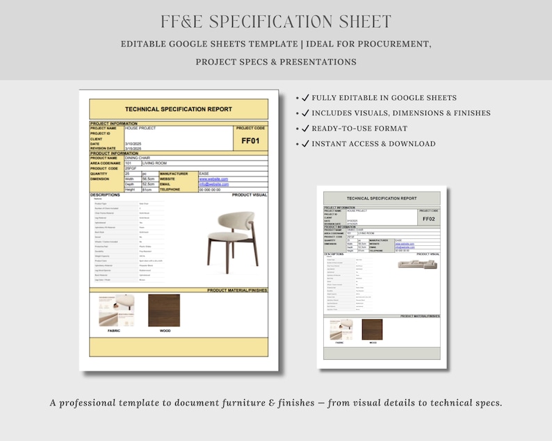FF&E Specification Sheet – Editable Google Sheets Template for Interior ...