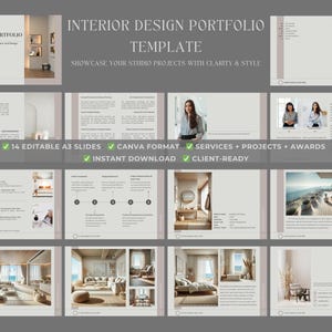 Canva Portfolio Template for Interior Designers – A3 Horizontal Layout | Client Services & Presentation