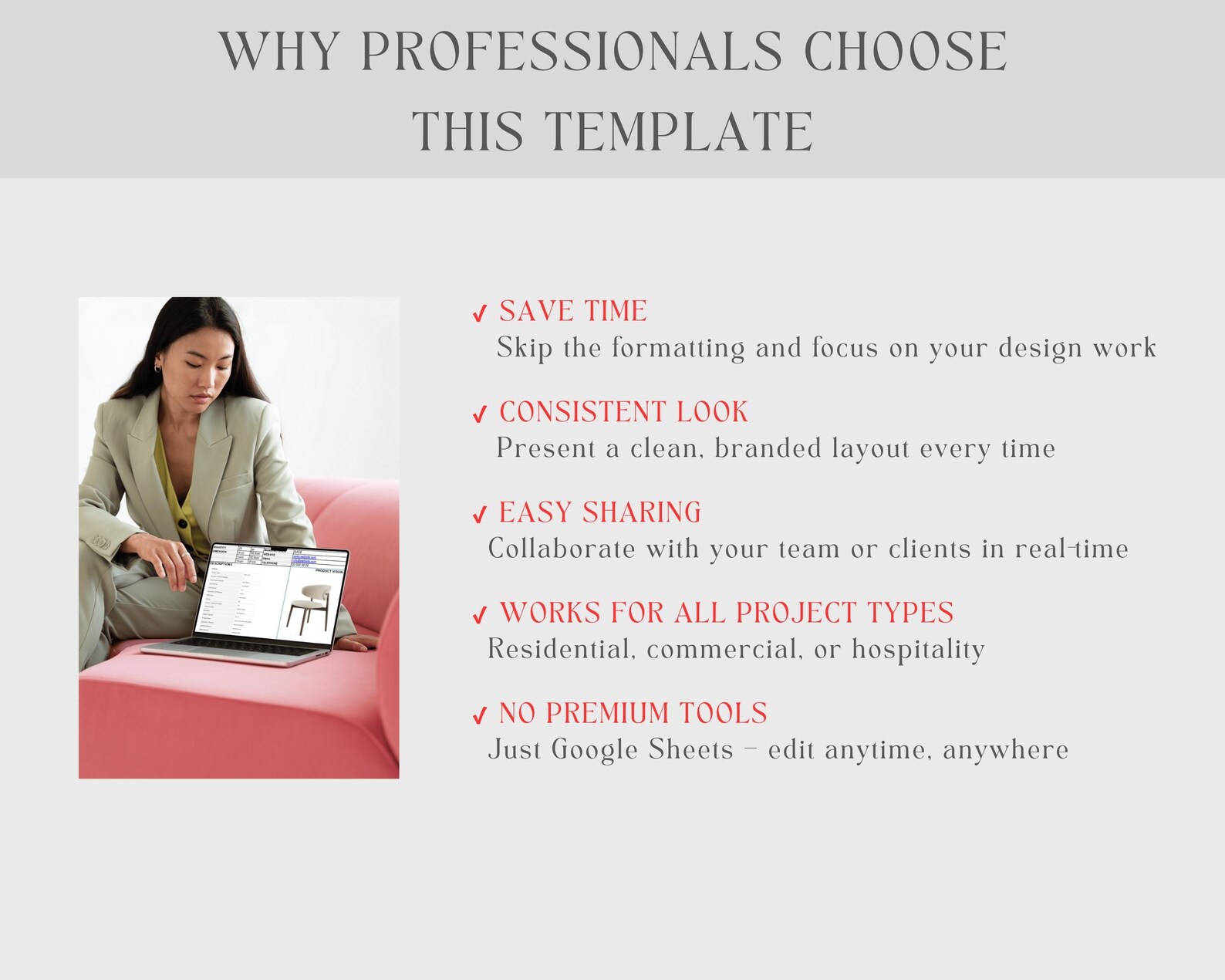 FF&E Specification Sheet – Editable Google Sheets Template for Interior ...