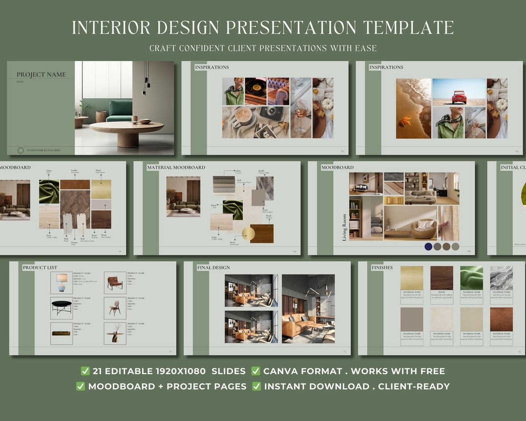 Interior Design Presentation Template: Editable Canva Moodboard ...