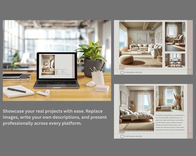 Canva Portfolio Template for Interior Designers – A3 Horizontal Layout ...