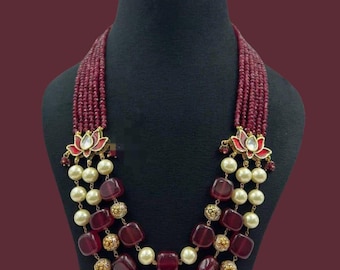 Conjunto de gargantilla Kundan: joyería india de cuentas verdes con aretes de circonita cúbica