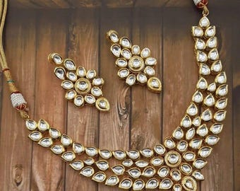 Bridal Kundan Choker Necklace Set | Gold Tone Indian Jewelry