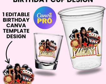 Editable Casino Themed Birthday Party PNG Template: Birthday Cup Design