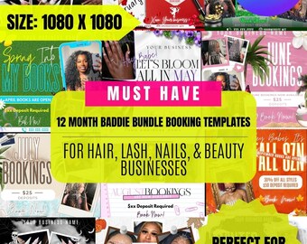 Editable Beauty Booking Flyer Template Bundle: Lash, Hair, Nail (12 Month Booking)