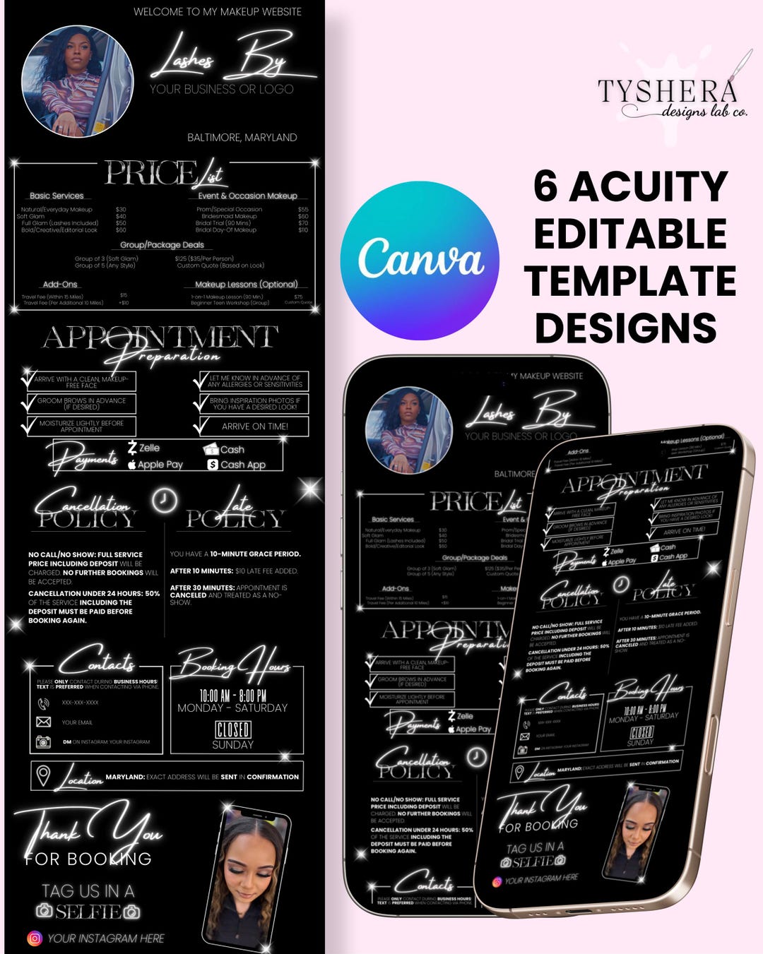 Editable Acuity Booking Site Template Lash Business, 6 Options Etsy