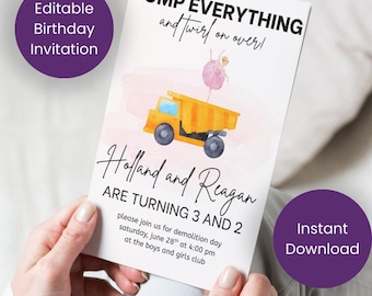 Dump Trucks and Tutus Birthday Invitation: Joint Boy/Girl Party (Printable Template)