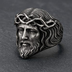 Jesus Face Ring — Handmade Vintage Christian Jewelry — Religious Statement Ring for Men and Women — Gift of Faith and Protection