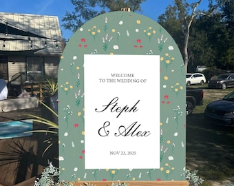 Letrero acrílico de boda con flores silvestres, letrero de bienvenida floral personalizado para bodas, letrero de boda con flores, letrero de flores silvestres, letrero de recepción, decoración de bodas