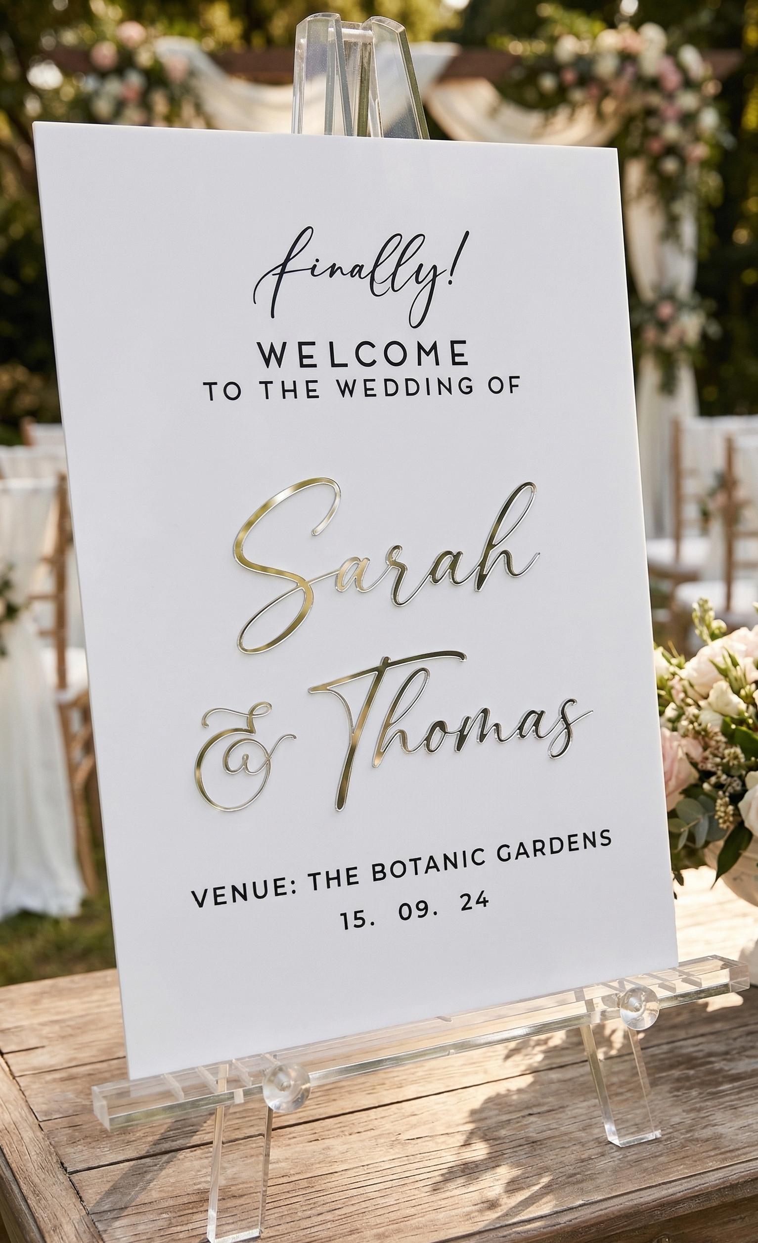 Custom Wedding Welcome Sign | 3D Acrylic & UV Printed Floral Decor ...