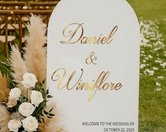 Letrero de boda arqueado personalizado, letrero de bienvenida para compromiso, letrero de recepción, decoración de boda, letrero de bienvenida de boda con arco 3D