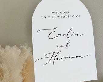 Letrero acrílico arqueado de bienvenida a la boda, letrero de compromiso, letrero de recepción, decoración de bodas, letrero de bienvenida de boda con arco 3D