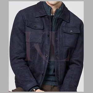 Blue Suede Trucker Jacket: Western Cowboy Style - Handmade