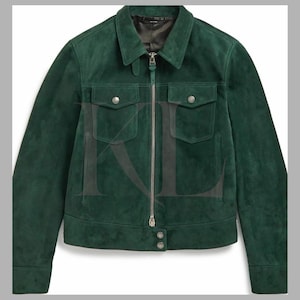 Men&#39;s Green Suede Trucker Jacket: Western Cowboy Style